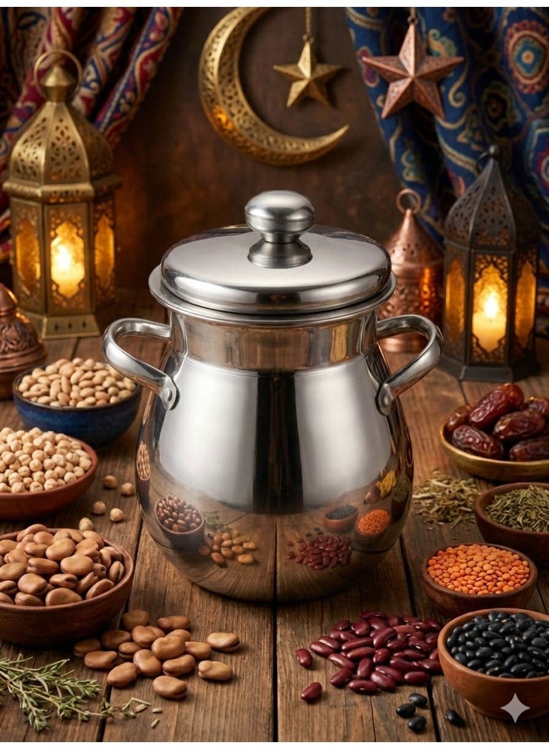 قدرة فول ستانلس ستيل بغطاء – دماسة فول عملية ومتينة للاستخدام اليومي - Image 1